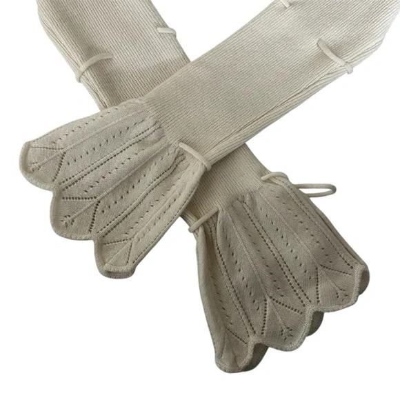 Danielle Guizio Ivory Cashmere Wool Pointelle Knit Tie Front Crop Sweater Small - Picture 7 of 13